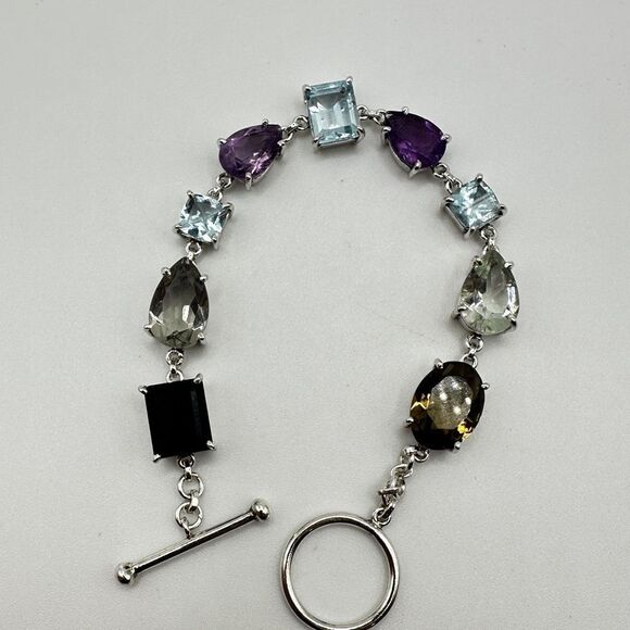 NWOT 7" One-of-a-kind Multi-gemstone bracelet in sterling silver! - Picture 7 of 13